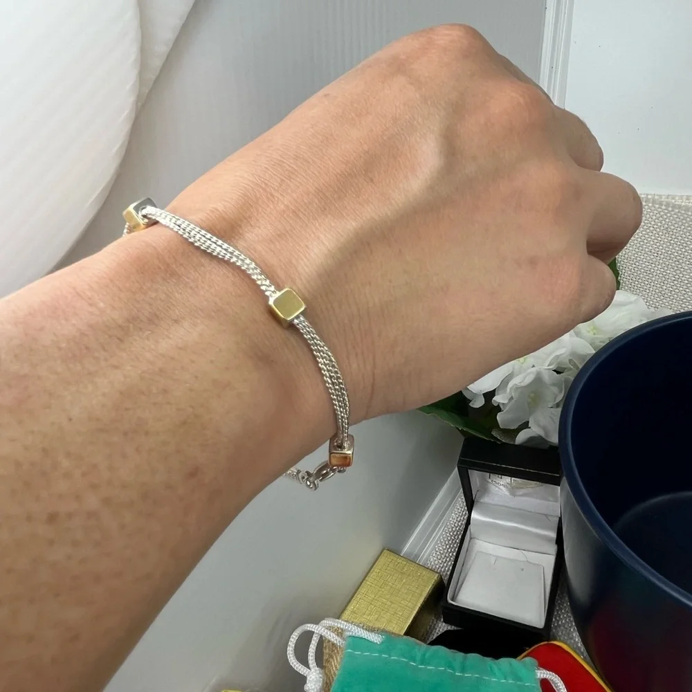 Vintage Napier Triple-Strand Gold & Silver Tone Bracelet – 7.5" - Picture 8 of 16